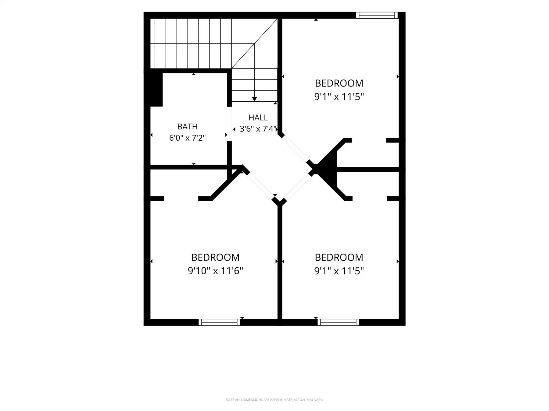 Second floor plan of 716 River Hill Ln with bedroom, bath, and hall dimensions